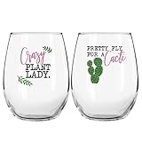 Plant Lady Succulent Cactus Gifts for Women- Set of 2 Funny Wine Glasses 15oz - Plant Lover Gift Mug...