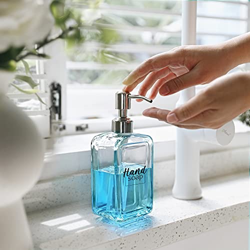 Jasai Urban Cuboid Soap Dispenser With 6Pcs Optional Stickers, 13 Oz Thick Glass Hand Soap Dispenser With 304 Rustproof Stainless Steel Pump For Kitchen & Bathroom. #TOP4