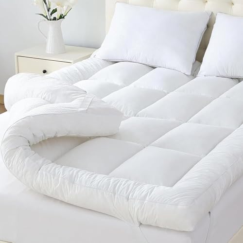 Hotel Quality Extra Thick Mattress Topper 4 Inches / 10cm Full Bounce Back With Elasticated Corner Straps Quilted Mattress Toppers Single Small Double King Super King Bed Size (Single)