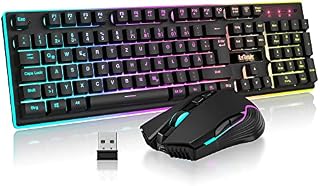 RedThunder K10 Zestaw bezprzewodowej klawiatury i myszy do gier, układ QWERTZ DE, bezprzewodowa klawiatura o pojemności baterii 3000 mA i mysz do gier 3200 DPI dla graczy (czarna)