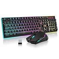 RedThunder K10 Kabelloses Gaming Tastatur und Maus Set, QWERTZ DE Layout, 3000mA Batteriekapazität und 3200 DPI für Gamer (Schwarz)
