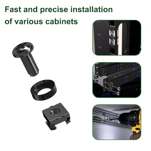 Lemiyoo 60 Sets Käfigmuttern und -schrauben, Rack-Montageschrauben und Bolzen, quadratische Einsatzmuttern für Serverkonsolen-Montage-Router und Netzwerkschrank (M6 Schwarz)