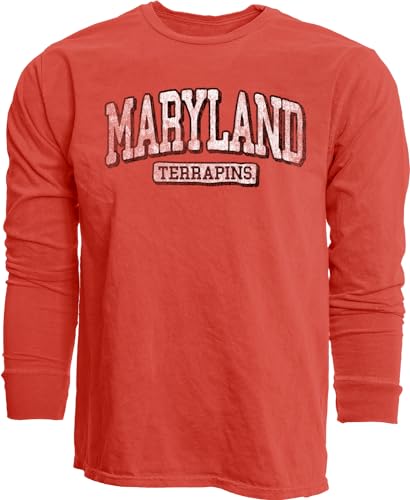 Maryland Terrapins NCAA Officially Licensed Long Sleeve T-Shirt Team Color Dyed Ringspun Vintage, XX-Large