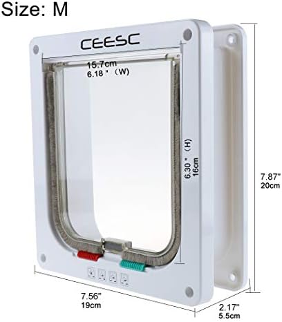 CEESC Cat Flap Door Magnetic Pet Door With 4 Way Lock for Cats, Kitties and Kittens, 3 Sizes and 2 Colors Options (M: 7.56"(W) x 7.87"(H) x 2.17"(D), White)