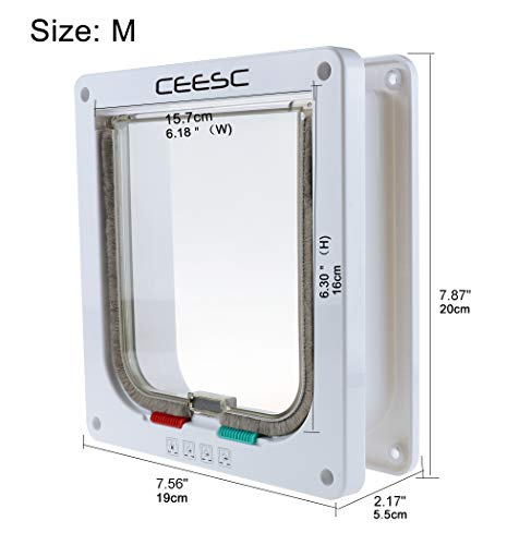 Ceesc Cat Flap Door Magnetic Pet Door With 4 Way Lock For Cats, Kitties And Kittens, 3 Sizes And 2 Colors Options (M- Inner Size: 6.18"(W) X 6.30"(H), White) #TOP7