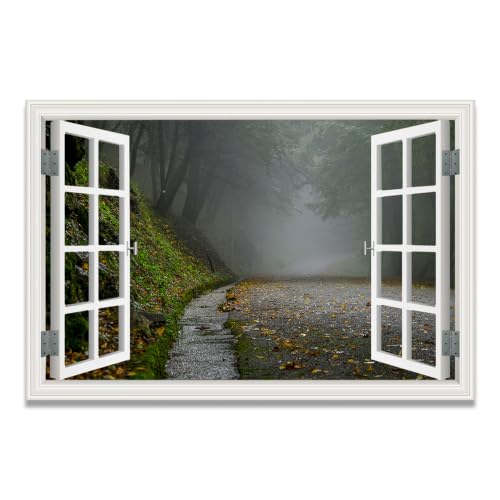 Cuadro lienzo efecto ventana con montañas nevadas impresion realista 20x30cm