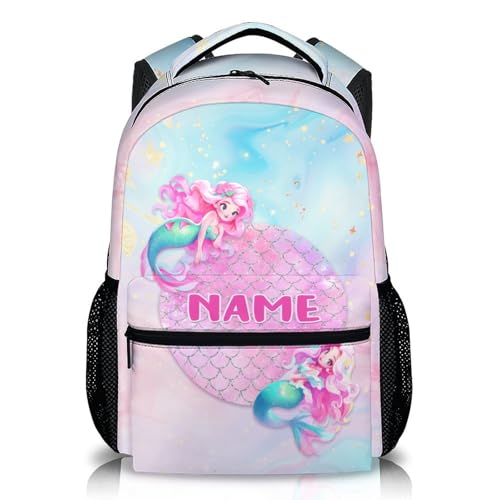Personalized Mermaid Backpack, Cute Kids Backpack, Lightweight Preschool Bookbag for Girls Age 3-10, Kids Book bag for Elementary Travel Camping
