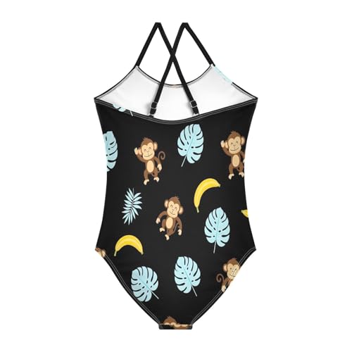 Kids Swim Suits Beach Bathing Suits Girls 3-10 Y with Adjustable Shoulder Strap, Cute Cartoon Monkeys Black2