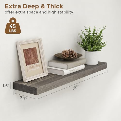 Image of Marsmiles Floating Shelves for Wall - 36 Inch Grey Wood Floating Shelves Set of 2-36 Inch Wide x 7.7 Inch Deep x 1.6 Inch Thick Rustic Wooden Shelves for Room Wall