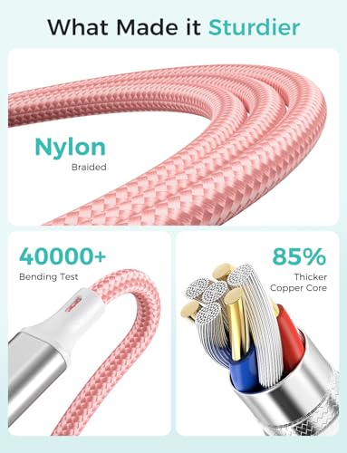 Image of 2Pack Multi Charging Cable for Apple Watch Charger 4 in 1 Travel Essentials RV Camping Essentials USB C /L /Micro Compatible with iWatch Series 11-1 /iPhone 17 /16 /15 /Android Airplane Gadgets-4FT /Pink
