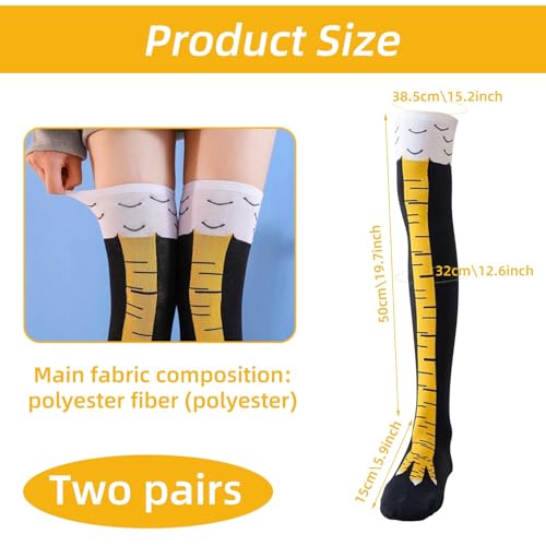 AINIUNIU 2 Paar Hühnerfüße Strümpfe, Chicken Leg Socks, Fun Hühner Legs Sock, Hühnerbein Kniestrümpfe Ofenrohrsocken, Kostüm Damen Hühnersocken Geschenke, Personalisierte Witzige Socken