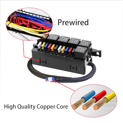 12V Relay Box 11 Way 12 AWG Pre-Wired Waterproof Relay Box 6 Slot and 12 ATC/ATO Fuses Relay Panel 4-Pin Box Block Kit for Automotive Car Marine Boat - Image 5