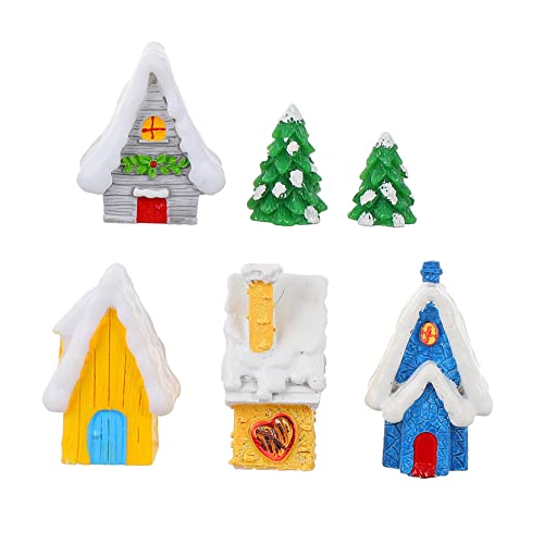 KONTONTY 6pcs Christmas Miniature Model Figurines for Globe Crafting Holiday Decorations for Home Party Includes Christmas Houses Trees