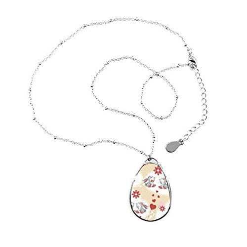 Collier pendentif goutte lapin gris motif coeur rouge et chaîne de Saint-Valentin