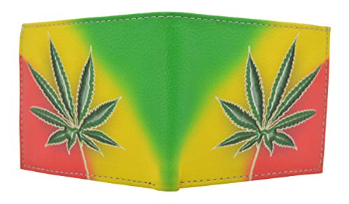 Leather Bi-fold Rasta Marijuana Wallet Bills Credit Card Holder Pockets Unisex Men Women Wallet2