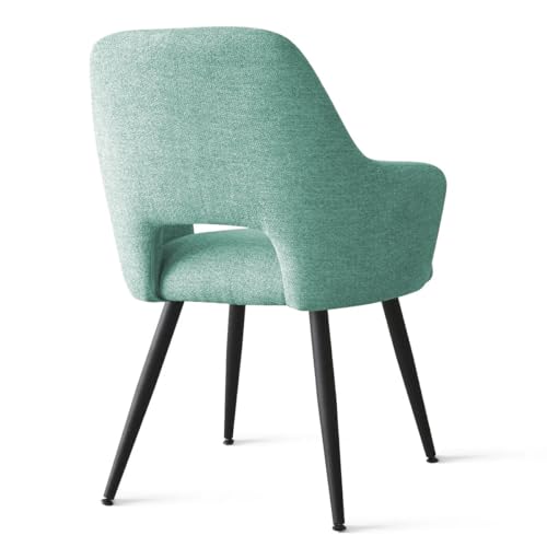 Image of Finch Fox Motel Luxurious Home Collection Upholstery Fabric Arm Dining Room Chairs in Pista Color with Black Metal Powder Coated Legs (Set of 4)