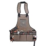 Yosky Oxford Cloth Work Aprons for Men Women, Heavy Duty Adjustable Waterproof Shop Work Apron with 16 Pockets, Brown