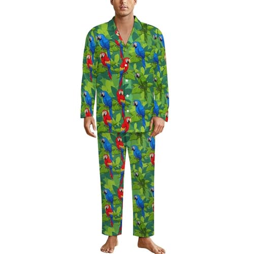 Mens Soft Pajama Set, Long Sleeve Lounge Pjs Button Down Lightweight and Cozy Sleepwear