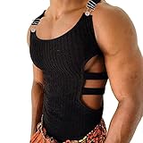 Yeahdor Men's Hollow Out Tank Top Workout Muscle Tank Top Rave Vest Clubwear Black Medium