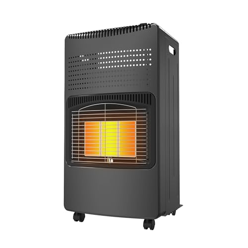 FIVMEN Calefacción de gas para interiores, 4200 W, cerámica, 3 niveles de calor, calentador de gas, calentador de gas, incluye asa, rueda y manguera de gas de hasta 12 kg, color negro