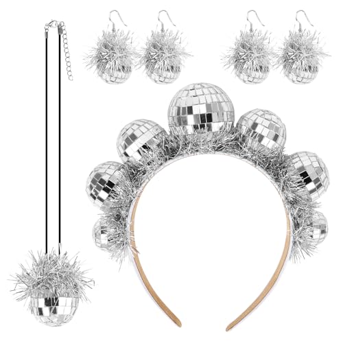 Fonyet Lot de 4 serre-tête boule disco - Accessoires de costume pour femme - Pour les années 70 et 80 - Accessoire de costume - Carnaval