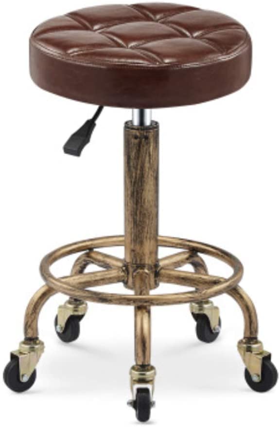 Taburetes rodantes con ruedas ajustables en altura y asiento de esponja de alta elasticidad para bordado de uñas, silla de peluquero de bronce retro con taburetes centrales de elevación, la nueva
