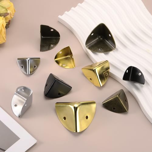 Image of uxcell 8PCS Metal Corner Protector 0.9 x 0.9 x 0.9 Inch Box Edge Guard Protector Zinc Alloy Cabinets Speaker Corners Protector for Furniture Decorative (Imprint Edge, Black)