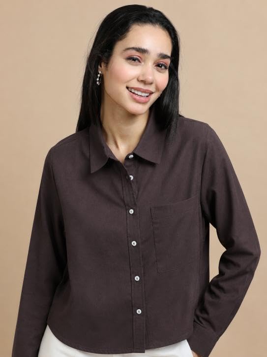 Image of Glam & Chique Women's Relaxed Fit Spread Collar Solid Casual Shirt S-2XL