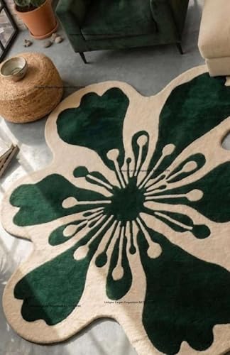 Image of Hand Tufted Irregular Area Rug 6x8 Ft Wool Carpet for Bedroom Living Room Modern Artistic Floor Cover Soft Luxury Contemporary Home Decor Accent
