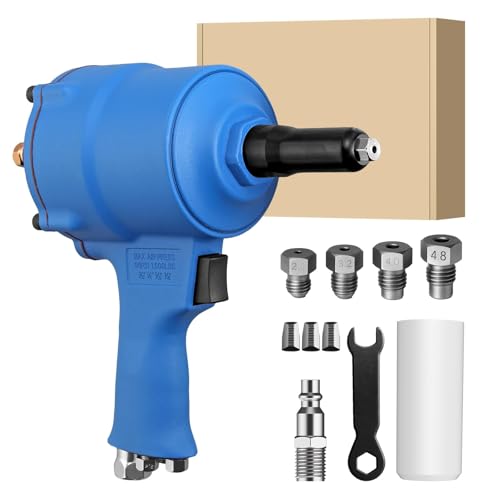 VORXEON Professional Self-Suction Pneumatic Rivet Gun Set 1000KGF，4 Sizes 2.4mm- 4.8mm (3/32"- 3/16") Auto-Feed Air Rivet Gun for Home, Industrial & Automotive Use