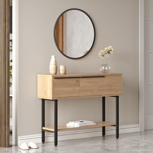 [en.casa] Table Console Design Intemporel Table d'Appoint avec 2 Compartiments de Rangement Rabattables Panneau de Particules Métal 100 x 30 x 76 cm Effet...