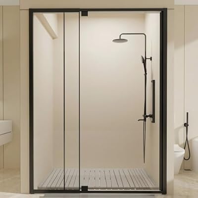 56-60" W x 72" H Pivot Shower Doors, Semi-Frameless Swing Water Repellent Glass Shower Doors with 1/4" (6mm) Clear SGCC Tempered Glass, Matte Black Finish, Reversible Installation, Magnetic Closing