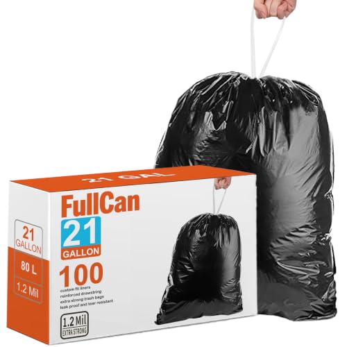 Image of 21 Gallon Heavy Duty 1.2 Mil THICK Trash Bags Drawstring Black Garbage Can Liners Fits All 20-21 Gallon /65 Liter, 75 Liter, 80 Liter Trash Can GRAND SAVE!