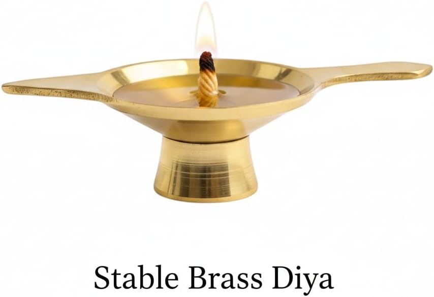 Brass Diya for Pooja – Long-Lasting Oil Lamp with Wick Holder for Daily Use, Works with Cotton Wicks & Ghee for Mandir