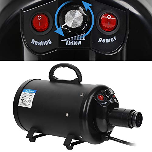 Epetlover Dog Hair Dryer 3.2HP/2400W Household Pet Grooming Blower, Speed-Adjustable Cat Dryer with Heater, 3 Different Nozzles, Black