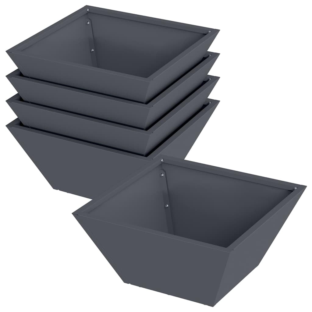 Doniczka ogrodowa metalowa 5 sztuk Antracyt 35x35x15 cm nowoczesna stalowa skrzynia na kwiaty taras balkon trapezowa donica zewnetrzna zestaw