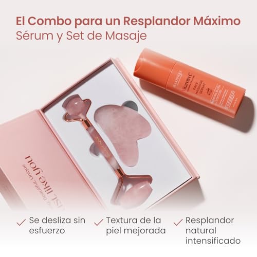 PLANTIFIQUE Gua Sha y Rodillo Facial de Cuarzo Rosa - Masajeador Facial Antiarrugas para Tonificar la Piel - Face Roller - Rodillo Masaje y Guasha de Piedra Natural - imagen 3