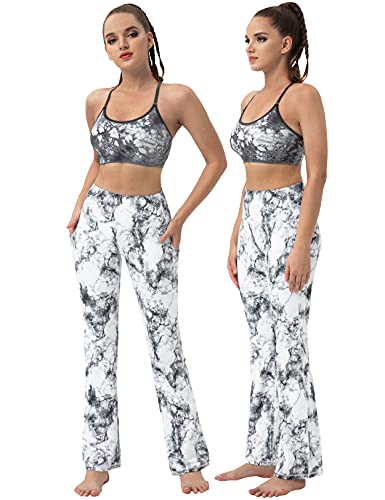 Image of BUBBLELIME 29 inch /31 inch /33 inch /35 inch /37 inch Women High Waist Bootlegs Yoga Pants Tummy Control Bootcut Workout Flared Out Pockets