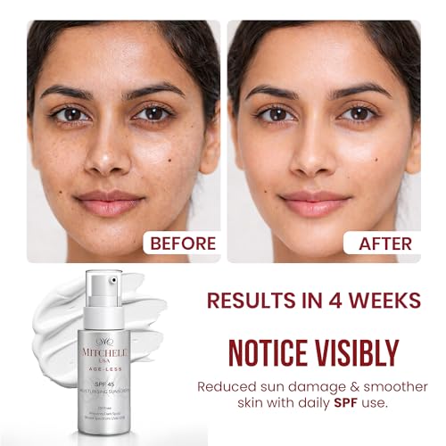 Image of Mitchell USA Ageless Anti Aging Face Sunscreen SPF 45 | UVA /UVB Protect | Vitamin E, Carrot, Soyabean & Lotus Seed Extract | For All Skin Types of Men & Women | Alternative to Sunscreen SPF 50 | 50ml