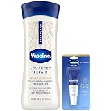 Vaseline Intensive Care Lotion, Unscented, Advanced Repair – Non-Greasy Moisturizer for Extremely Dry Skin + Professional Lip Therapy Tube