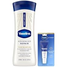 Vaseline Intensive Care Lotion, Unscented, Advanced Repair Non-Greasy Moisturizer for Extremely Dry Skin + Professional Lip Therapy Tube