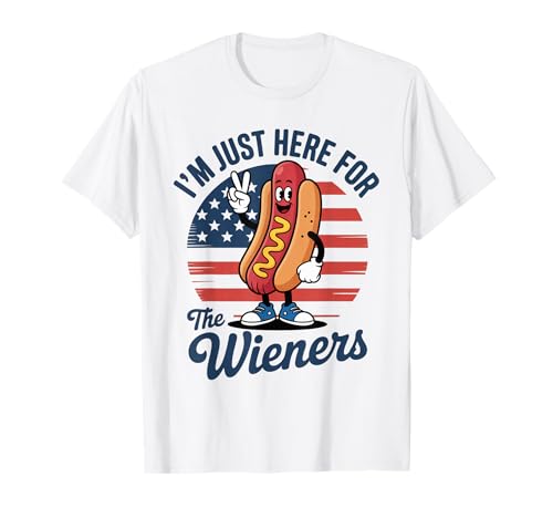 Sono qui solo per il Wieners Funny Hot Dog Cartoon USA BBQ Maglietta