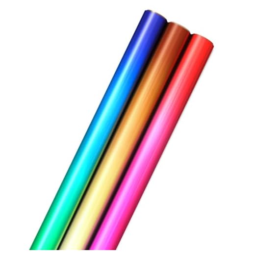 Hallmark Ombre Foil Wrapping Paper with Cut Lines on Reverse (3 Rolls: 60 sq. ft. ttl) Blue & Green, Silver & Gold, Red & Purple