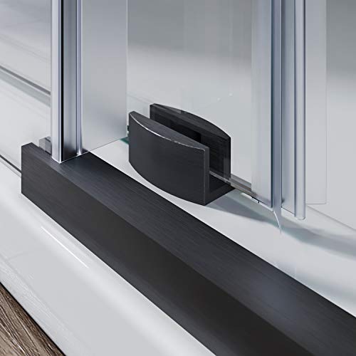 Elegant 60" W X 62" H Frameless Sliding Tub Door With 3/8" Clear Glass,Bathtub Sliding Shower Doors In Polished Stainless Steel,Black Finish #TOP7