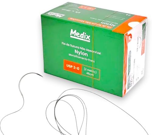 Fio Sutura Nylon Preto USP 3-0 45cm - Caixa c/24