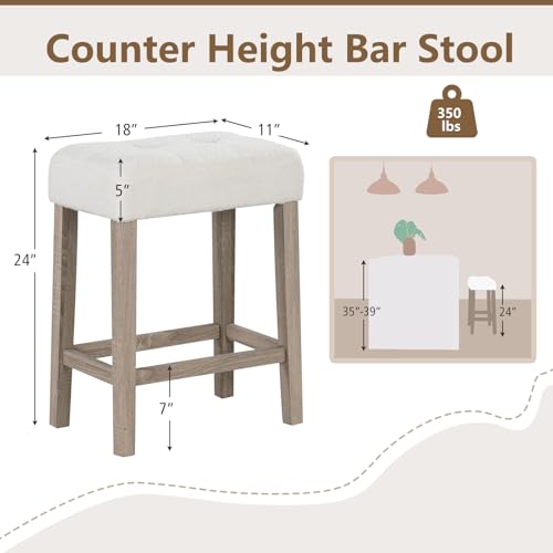 Image of Giantex Sherpa Bar Stools Set of 4, 24 inch Counter Height Kitchen Bar Stools with Cushioned Seat, Footrest, Solid Rubber Wood Legs, Farmhouse Upholstered Barstools for Kitchen Island