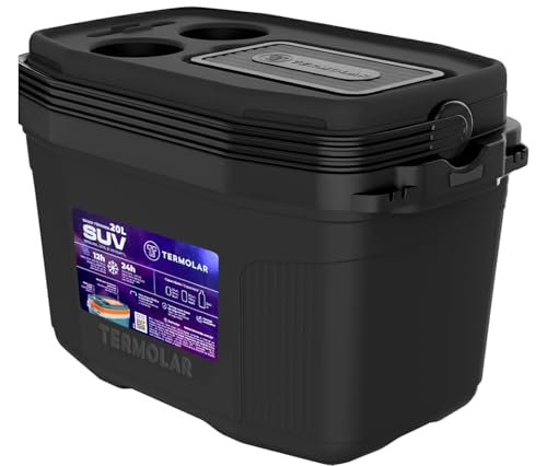 Caixa Térmica Cooler Com Alça Praia Pesca Camping 20 Litros - Alça Reforçada, Porta-Copos, Espaço para Smartphone, Conservação 24h com Gelo (Preto)