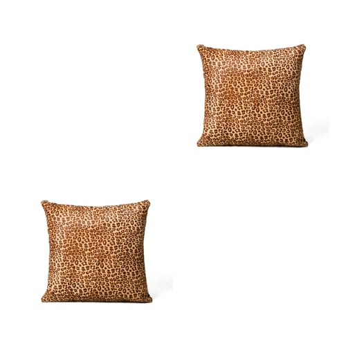 MOUSM Leopard Print Cowhide Leather Throw Pillow Cover, 18 X 18 inches Square,Real Hairon Set of (2)