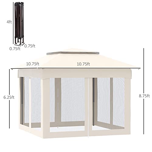Outsunny 11' X 11' Pop Up Gazebo, Outdoor Canopy Shelter With Removable Zipper Netting, Instant Event Tent With 121 Sq.ft Shade And Carry Bag For Patio, Backyard, Garden, Beige #TOP2