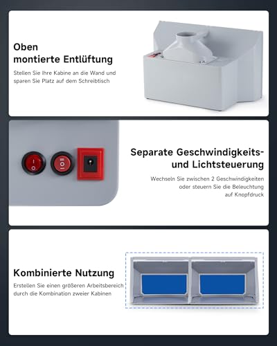CO-Z Airbrush Kabine Absauganlage 4m³/min Klappbare Lackierkabine Zweistufenschalter, Doppellüfter mit LED-Leuchten 19cm Drehteller Spritzkabine 1,7m Entlüftungsschlauch für Modellbau Lackierarbeiten